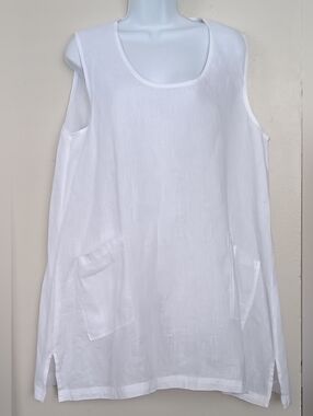 J.M.P. White Sleeveless Linen Mini Dress Beach Cover Up  with Pockets Sz L NWOT